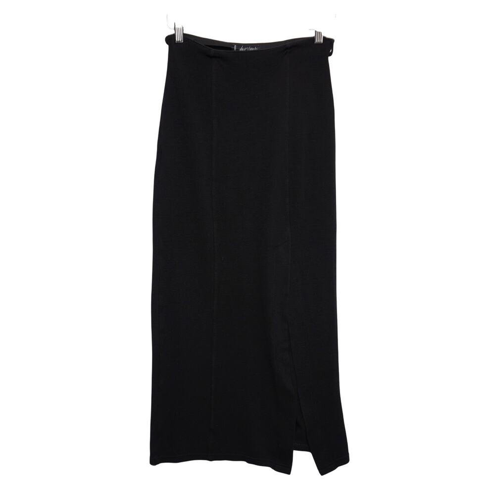Vintage Maick Harold Paris Black Viscose Midi Skirt Front Slit Made in France T1